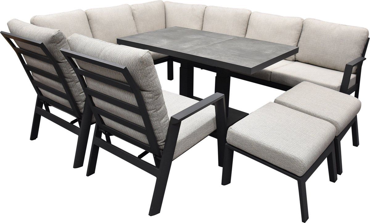 barolo hoek dining loungeset 8 delig aluminium verstelbare tafel antraciet