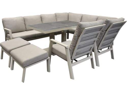 Barolo hoek dining loungeset 8 delig aluminium verstelbare tafel latte