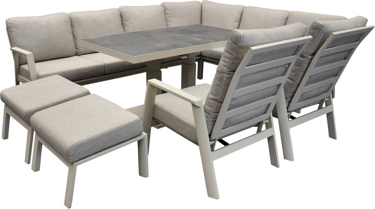 barolo hoek dining loungeset 8 delig aluminium verstelbare tafel latte