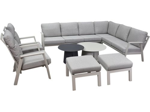 Barolo hoek loungeset 9 delig verstelbaar aluminium latte zand
