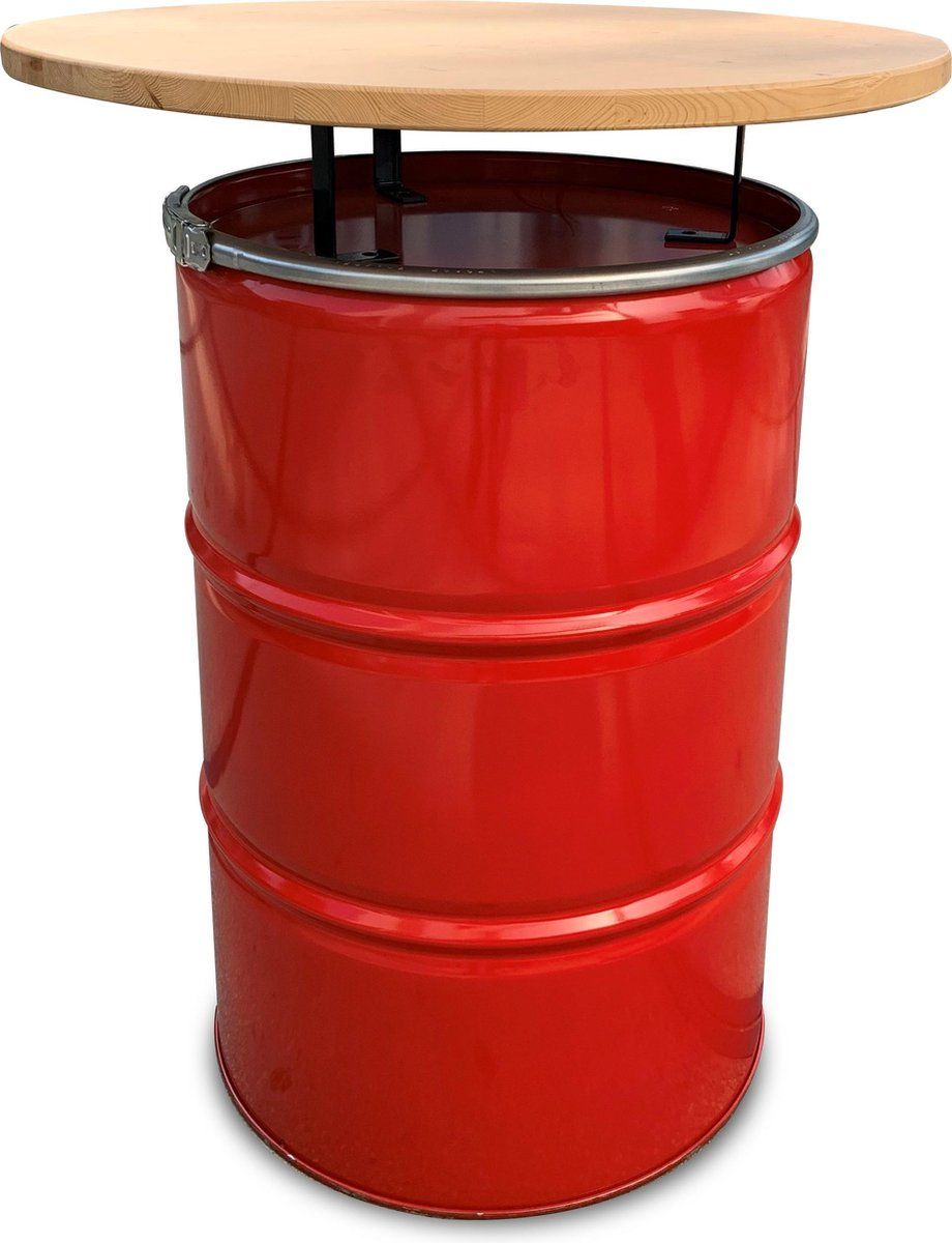 barrelkings industriële statafel/bartafel rood metaal olievat Ø80×105