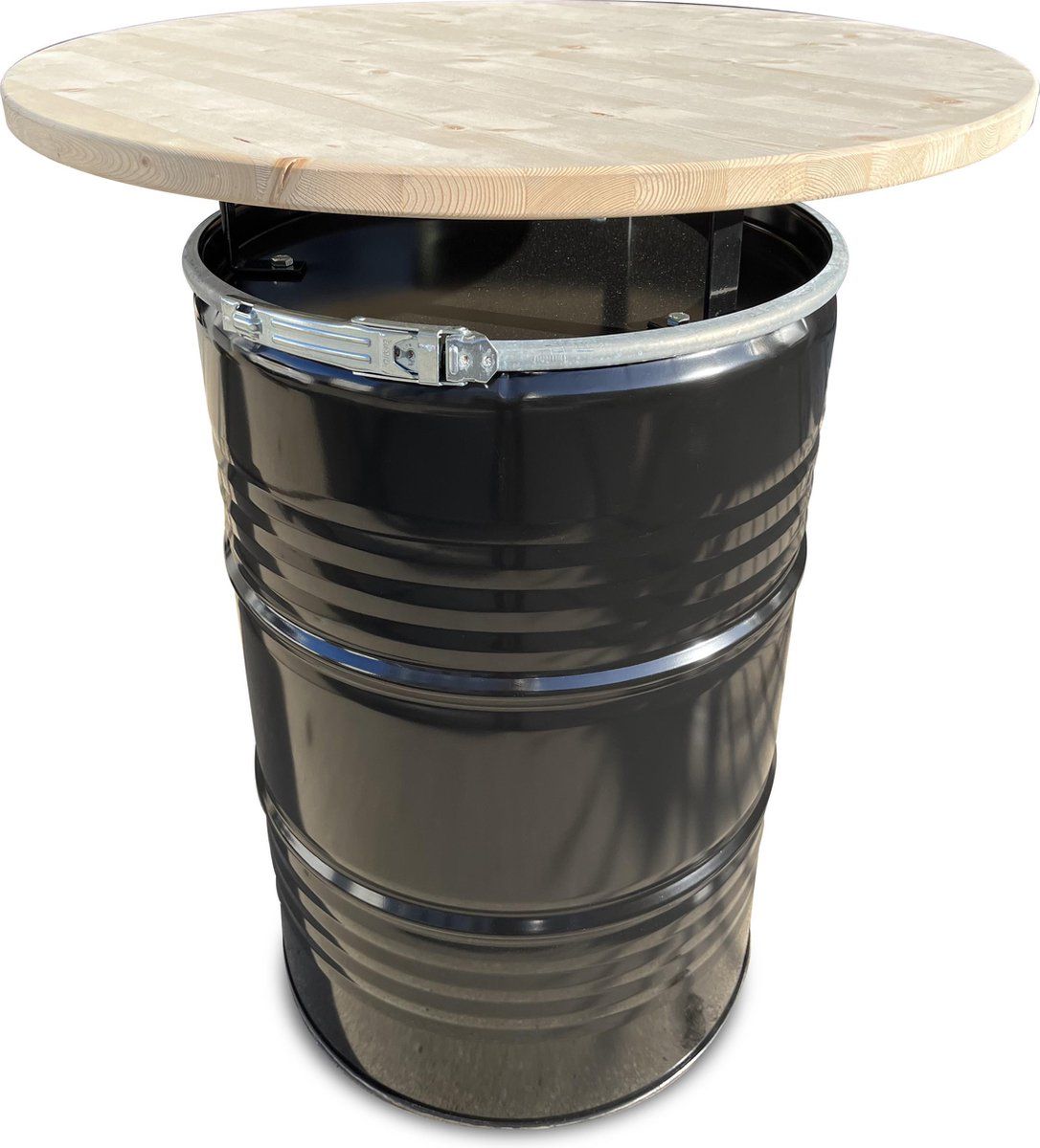 barrelkings industriële statafel/bartafel zwart metaal olievat Ø80×105