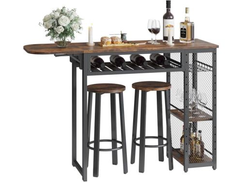 Barset met 2 barkrukken - Industriële eettafel met glashouder en