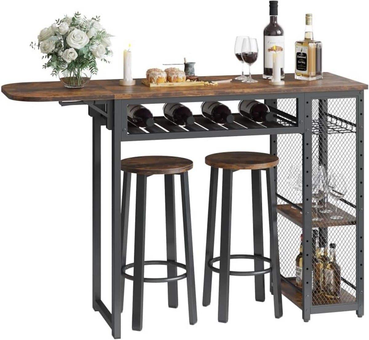 barset met 2 barkrukken industriële eettafel met glashouder en