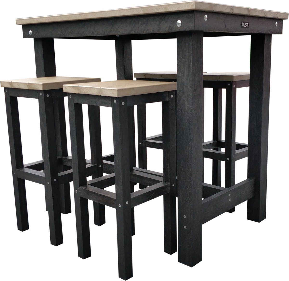 bartafel voor 4 personen beige/zwart massief recycle kunststof