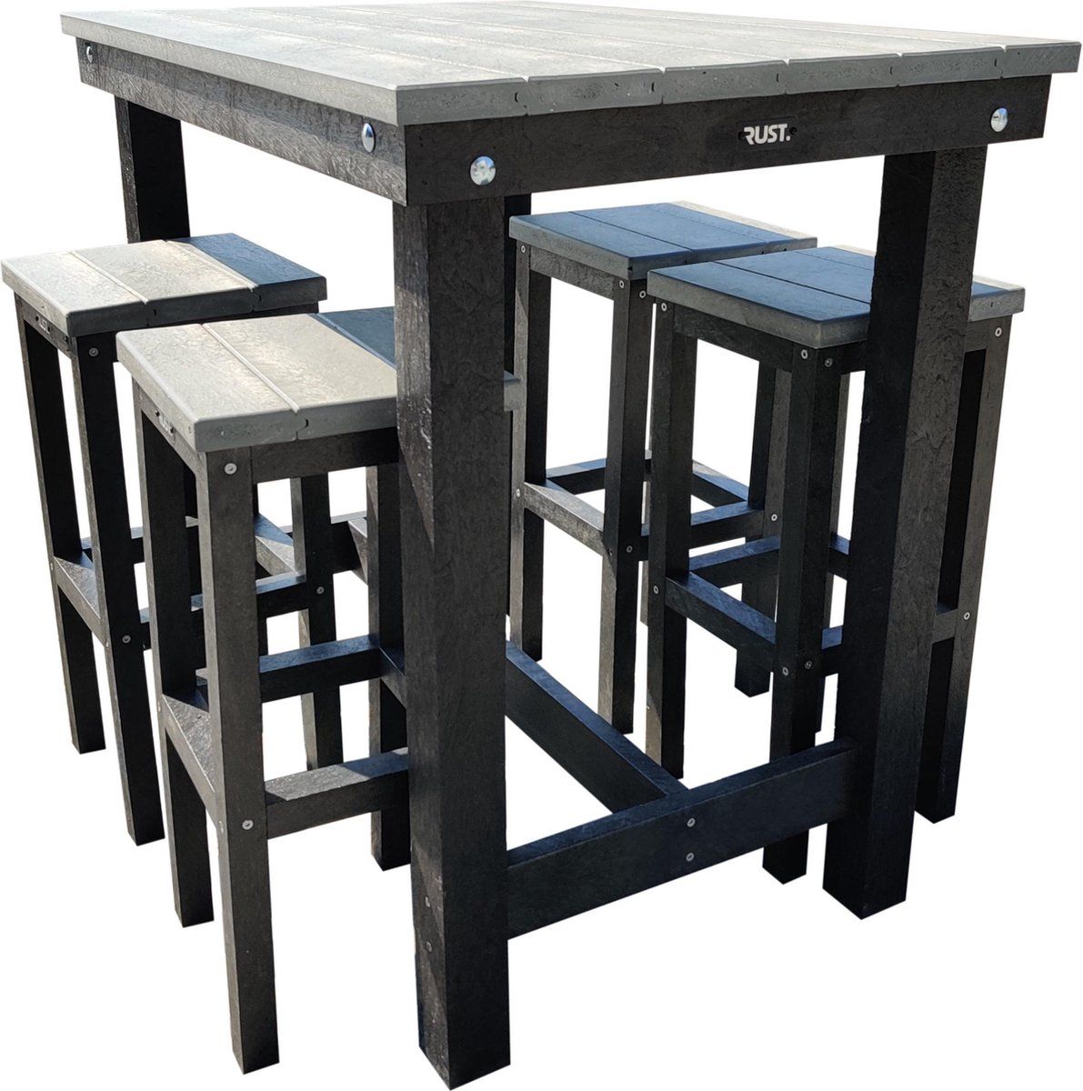 bartafel voor 4 personen grijs/zwart massief recycle kunststof