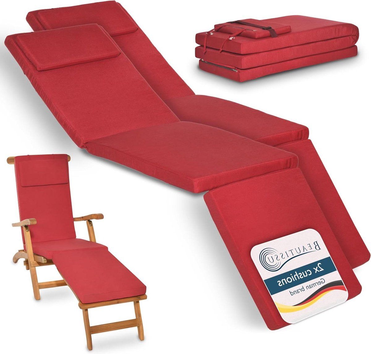 beautissu 2x lounger cushion garden cushion for deckchair 175x45x5cm loftlux