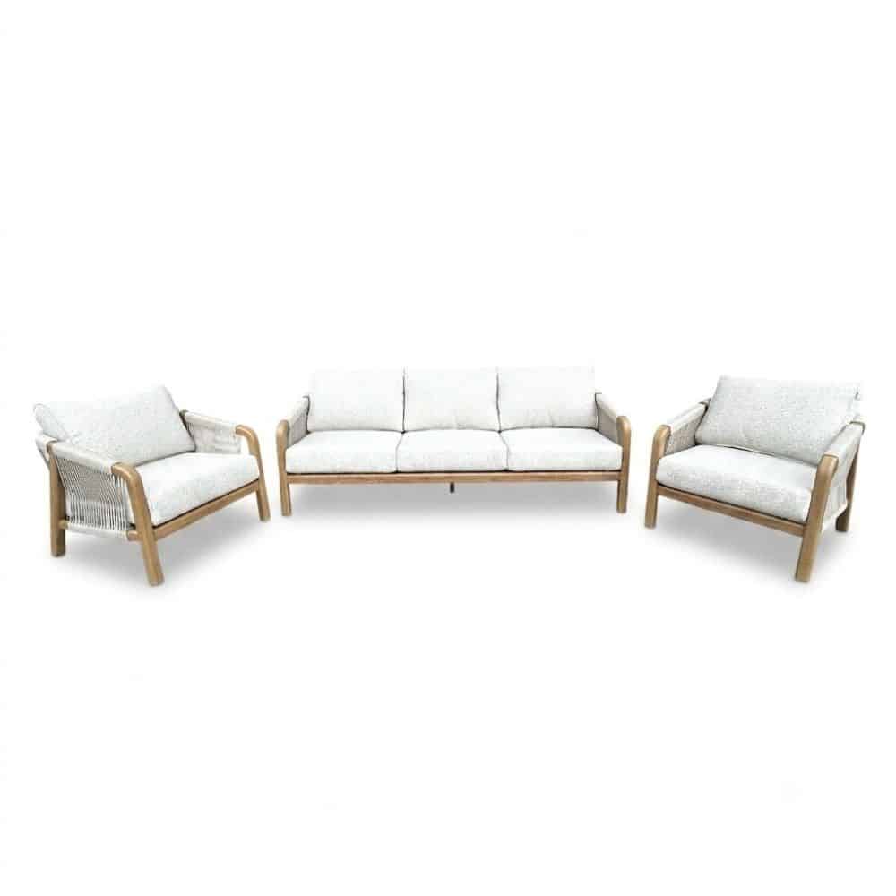 bellagio stoel bank loungeset | touw + aluminium | beige | 3 delig