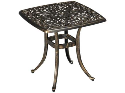 Bijzettafel met Parasolgat 54x54x52,5cm Brons Vintage Aluminium Verstelbare Voetjes 60kg