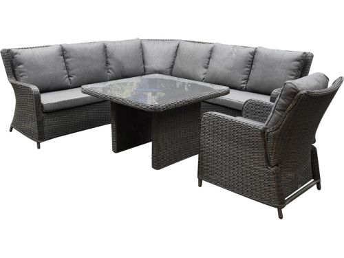 Bilbao premium dining hoek loungeset 5 delig antraciet wicker