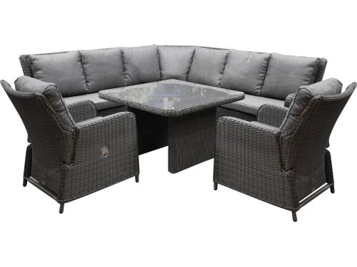 Bilbao Premium dining hoek loungeset 6 delig verstelbaar antraciet wicker