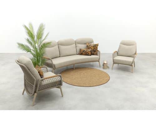 Bilbao verstelbare rope stoel-bank loungeset - Latte/Teak