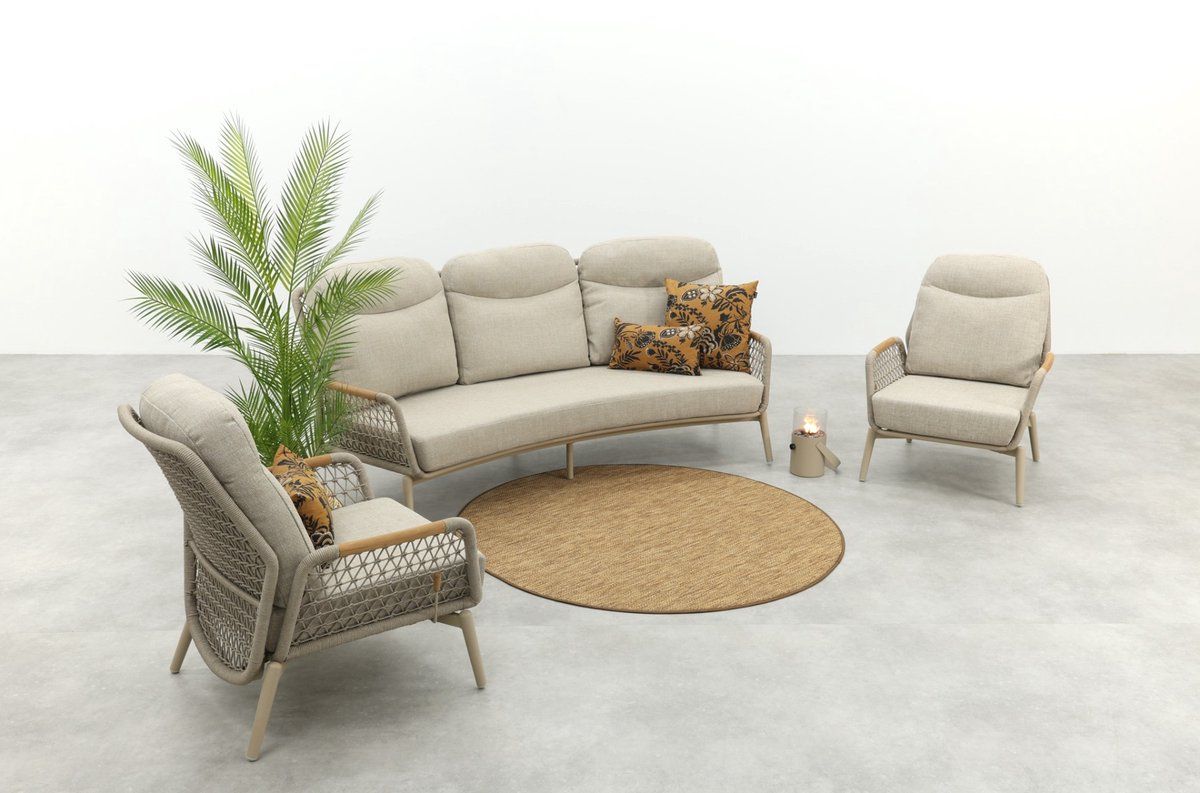 bilbao verstelbare rope stoel bank loungeset latte/teak