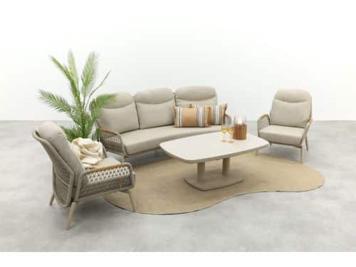 Bilbao/Welton verstelbare rope stoel-bank loungeset - Latte/Teak