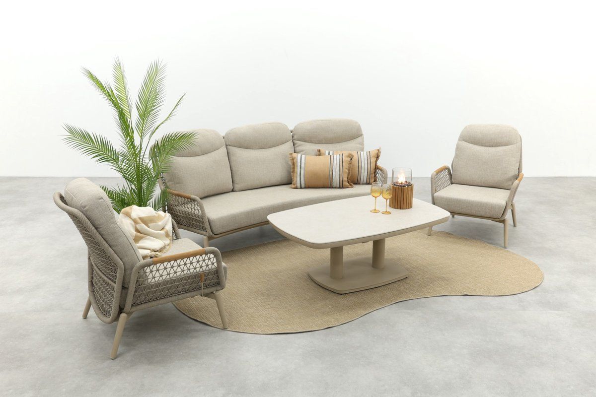 bilbao/welton verstelbare rope stoel bank loungeset latte/teak