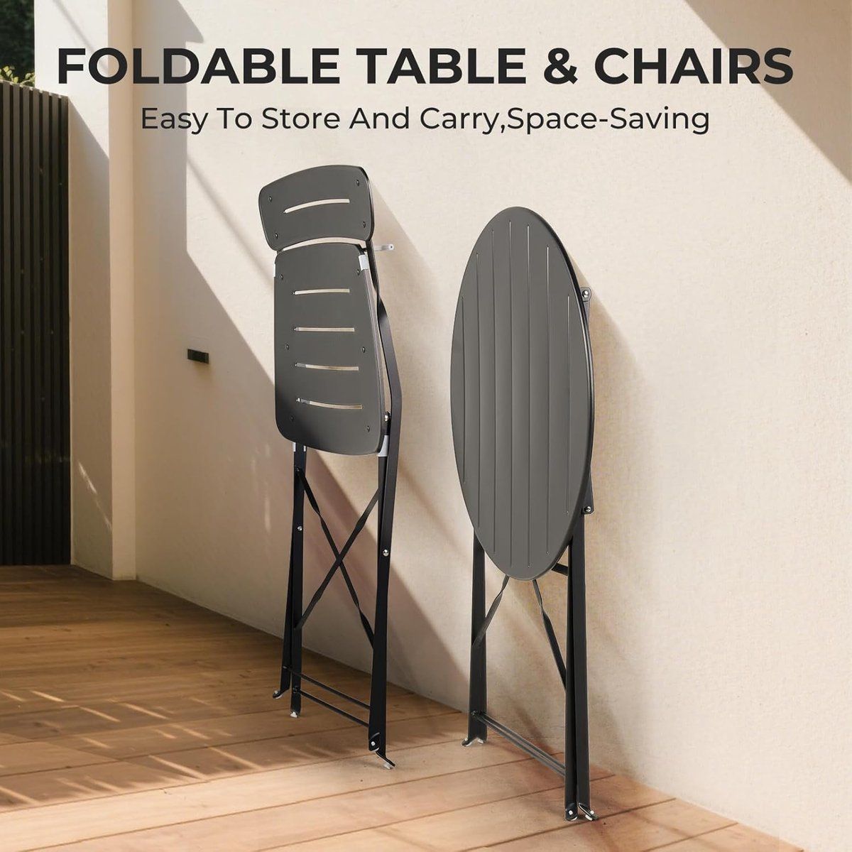 bistro balkonset 3 delig ronde inklapbare tafel 100x100x100 cm met