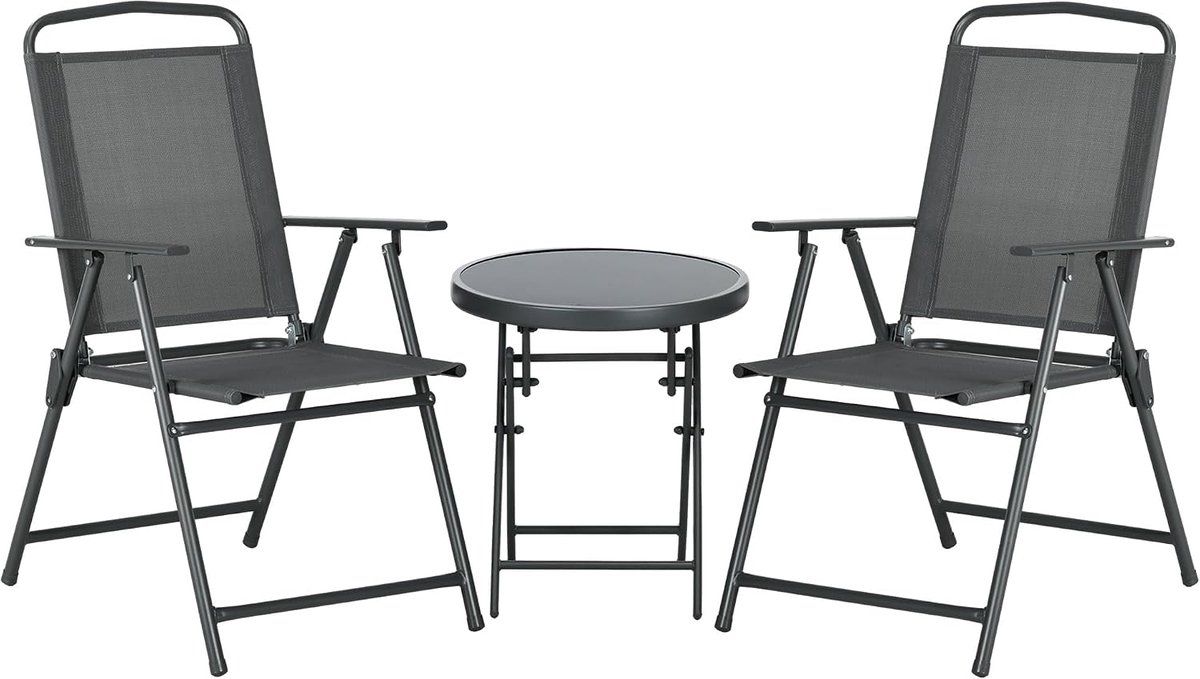 bistro set 3 teilig aus metall wetterfest gartenmöbel set mit klappbar glastisch