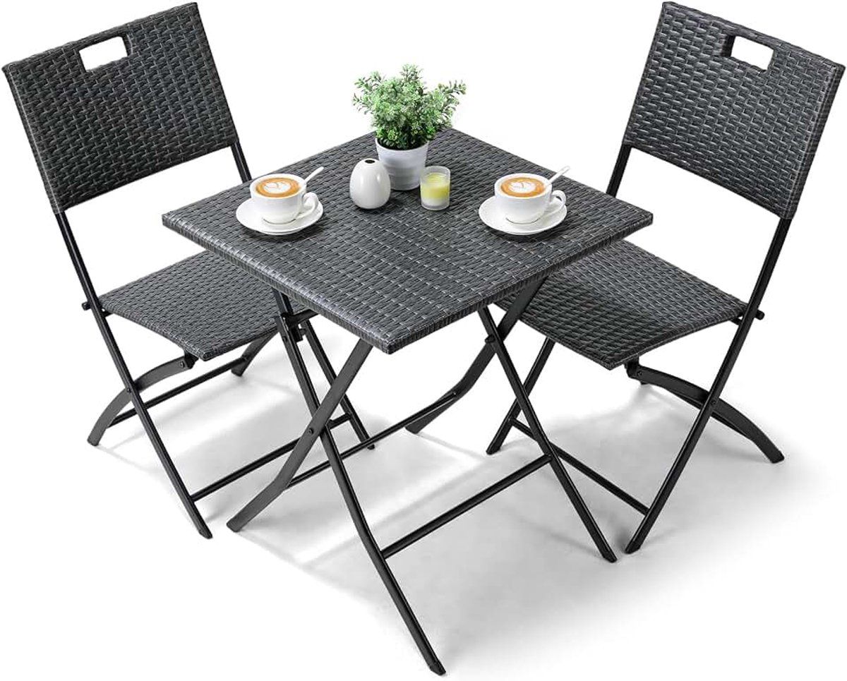 bistro tuinmeubelset, 3 delig, balkonmeubels, rotan set, 1 klaptafel en 2