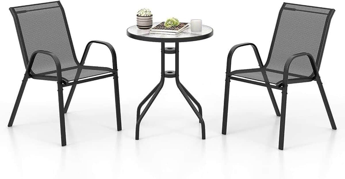 bistroset 3 delig, Ø60cm bistrotafel met 2 stoelen stapelbaar