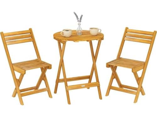 Bistroset, 3-delig, opvouwbaar, van acaciahout, ronde tafel 60 cm en
