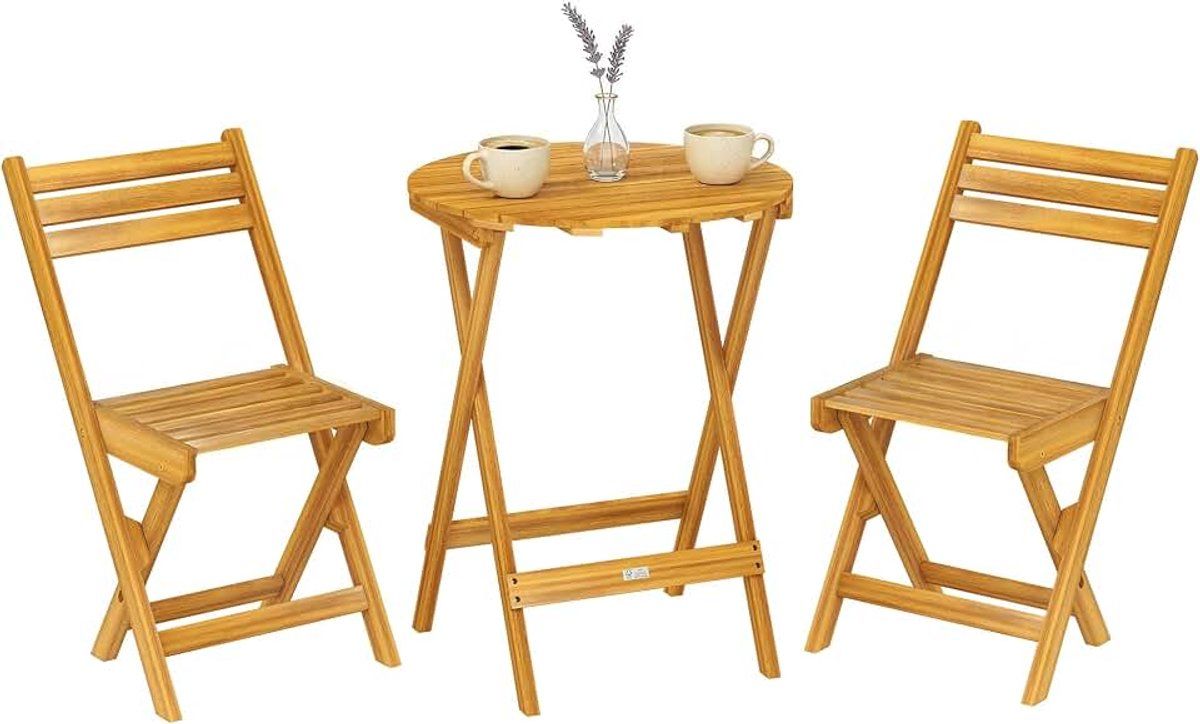 bistroset, 3 delig, opvouwbaar, van acaciahout, ronde tafel 60 cm en