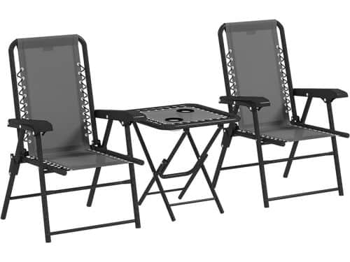 Bistroset 3-delig van staal Weerbestendig Tuinmeubelset met opvouwbare Bistrotafel Bekerhouders