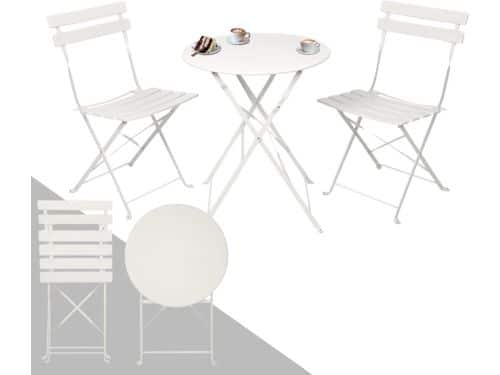 Bistroset, 3-delig, wit, bistrotafel met 2 stoelen, inklapbare stoelen en