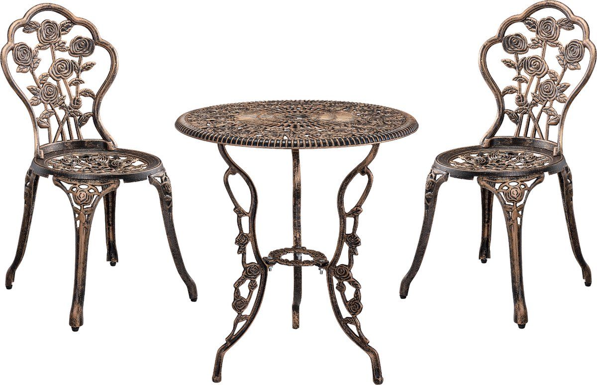 bistroset balkonset gietijzer tuintafel 2 tuinstoelen bronskleurig