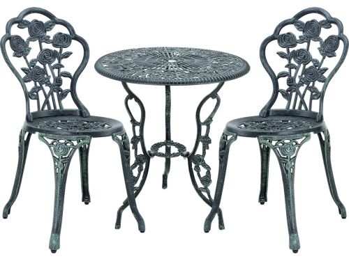 Bistroset balkonset gietijzer tuintafel en 2 tuinstoelen groen