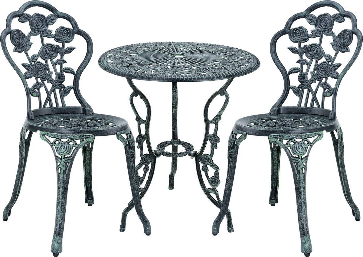 bistroset balkonset gietijzer tuintafel en 2 tuinstoelen groen