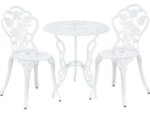 Bistroset balkonset gietijzer tuintafel en 2 tuinstoelen wit