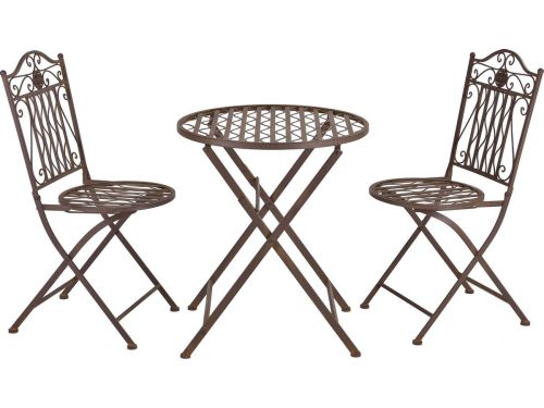 Bistroset Biella metaal tuintafel met 2 tuinstoelen bruin