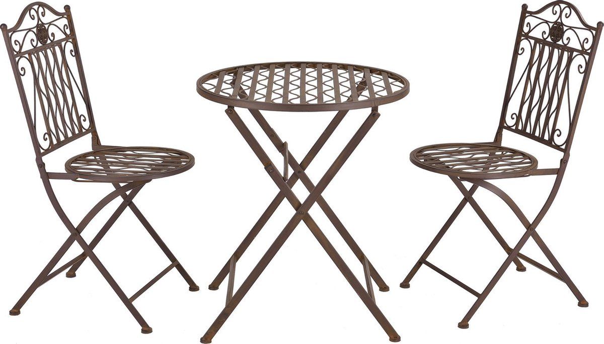 bistroset biella metaal tuintafel met 2 tuinstoelen bruin