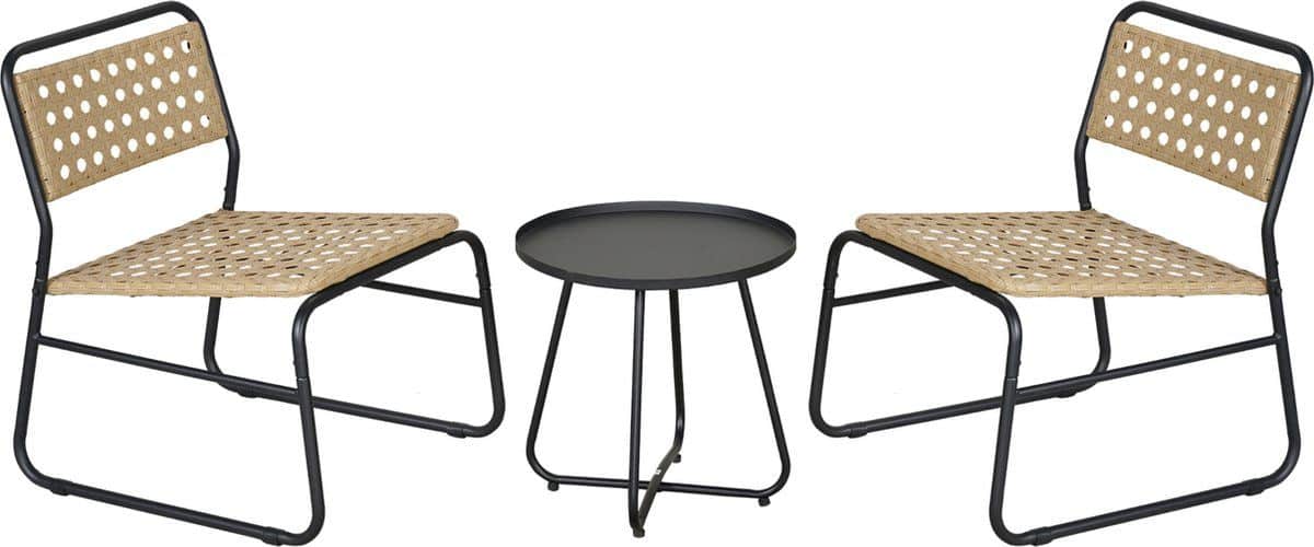 bistroset brienza tuintafel met 2 tuinstoelen zwart en beige casa.pro