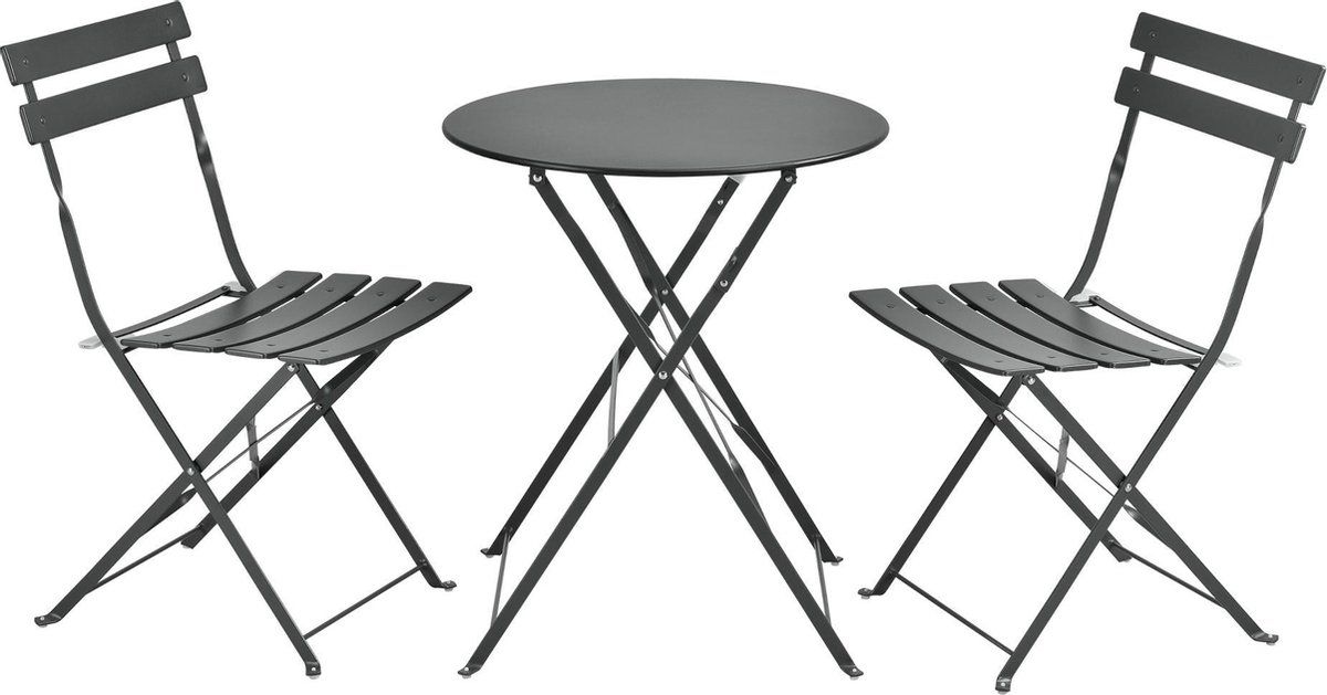 bistroset caprile metaal tuintafel met 2 tuinstoelen donkergrijs