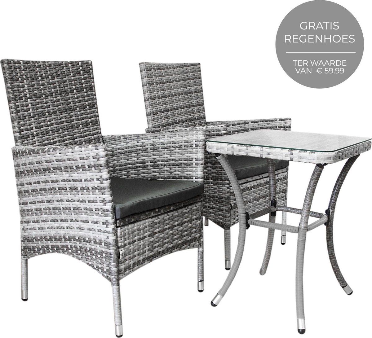 bistroset rotan jardí balkonset licht grijs 3 delig