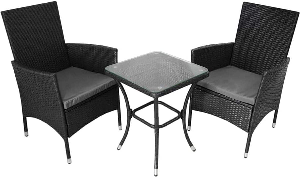 bistroset rotan jardí balkonset zwart 3delig inclusief regenhoes + kussens