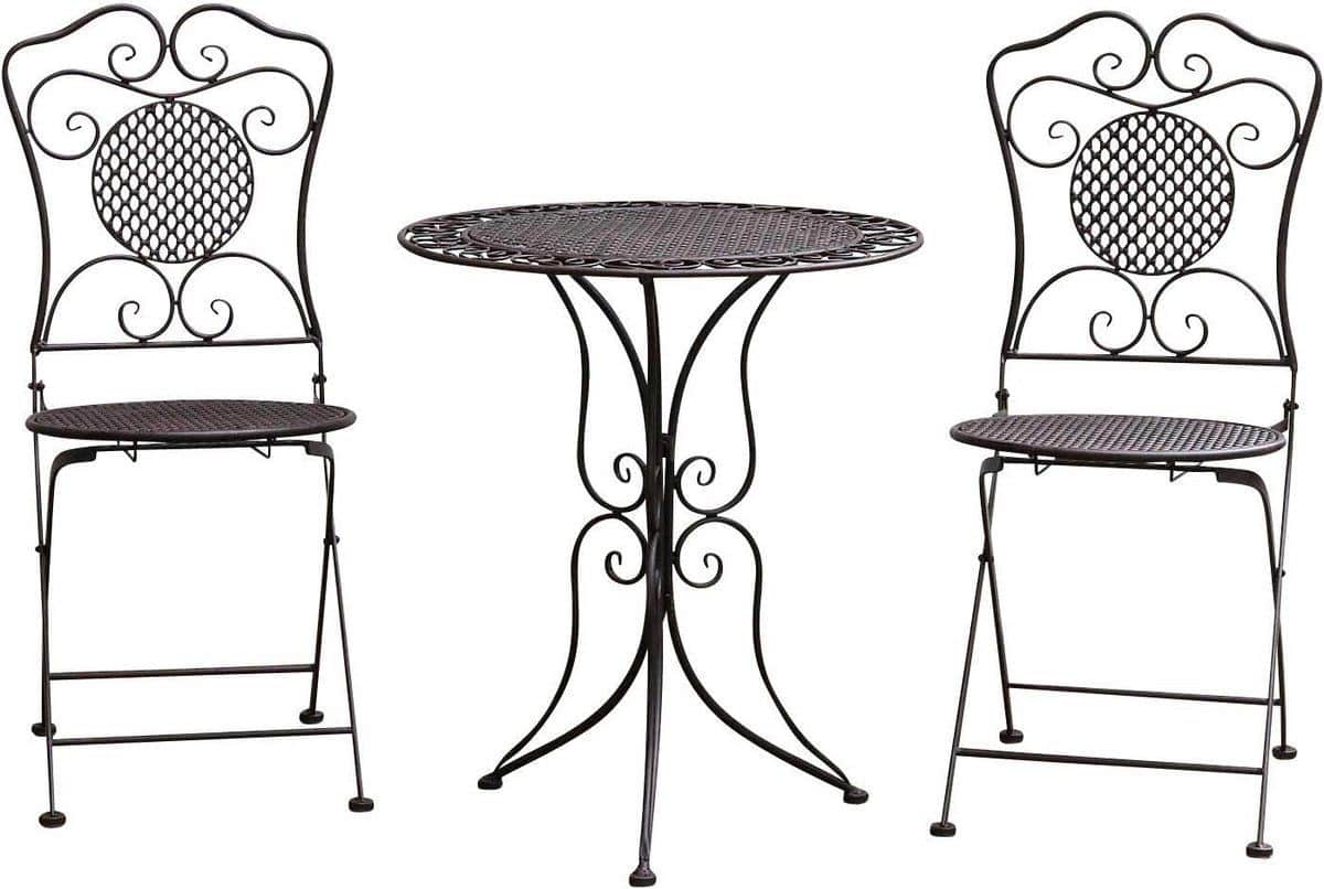 bistroset tafel met 2 opvouwbare stoelen in antiek brons metaal