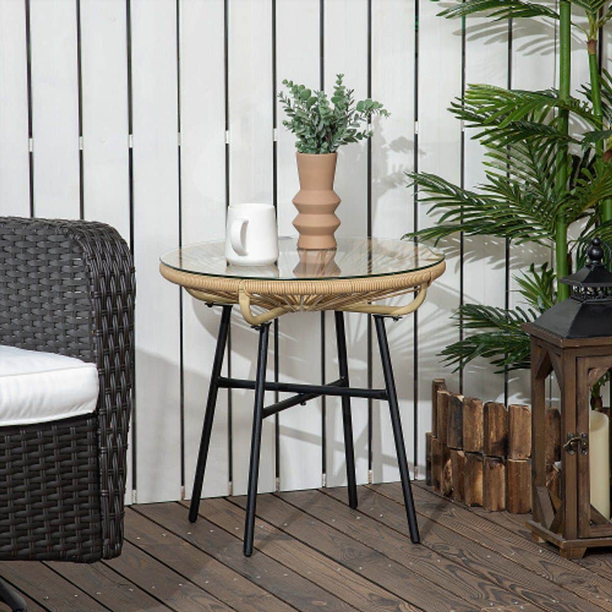 bistrotafel, ronde tuintafel, rotan bijzettafel, voor terras, balkon