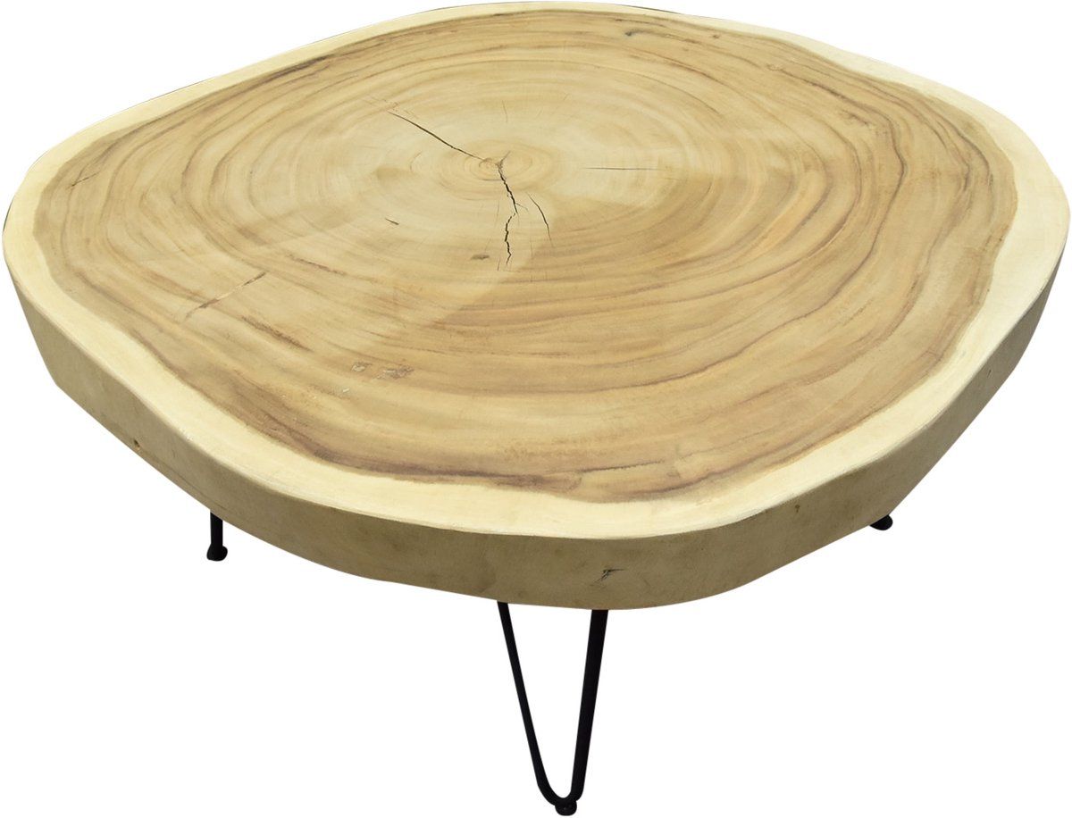 boomstamtafel met metalen poten 80xh45 rond bladdikte 6 cm