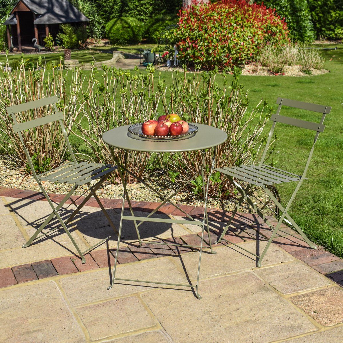bps deluxe tuin bistroset olijfgroen ronde tafel