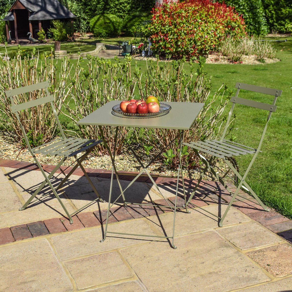 bps deluxe tuin bistroset olijfgroen vierkante tafel