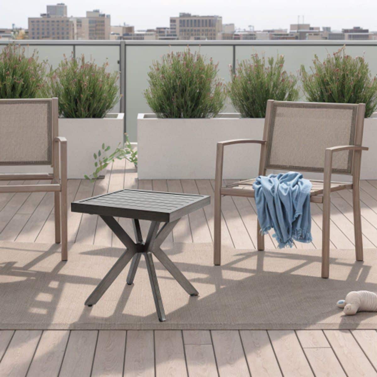 buiten aluminium vierkante bijzettafel voor patio, achtertuin, zwembad