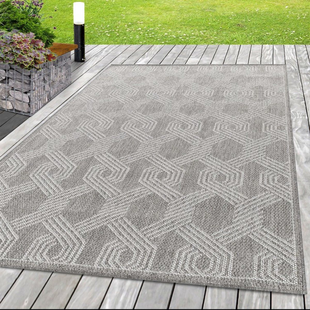 buitenkleed met geometrisch patroon, grijs, voor keuken en balkon