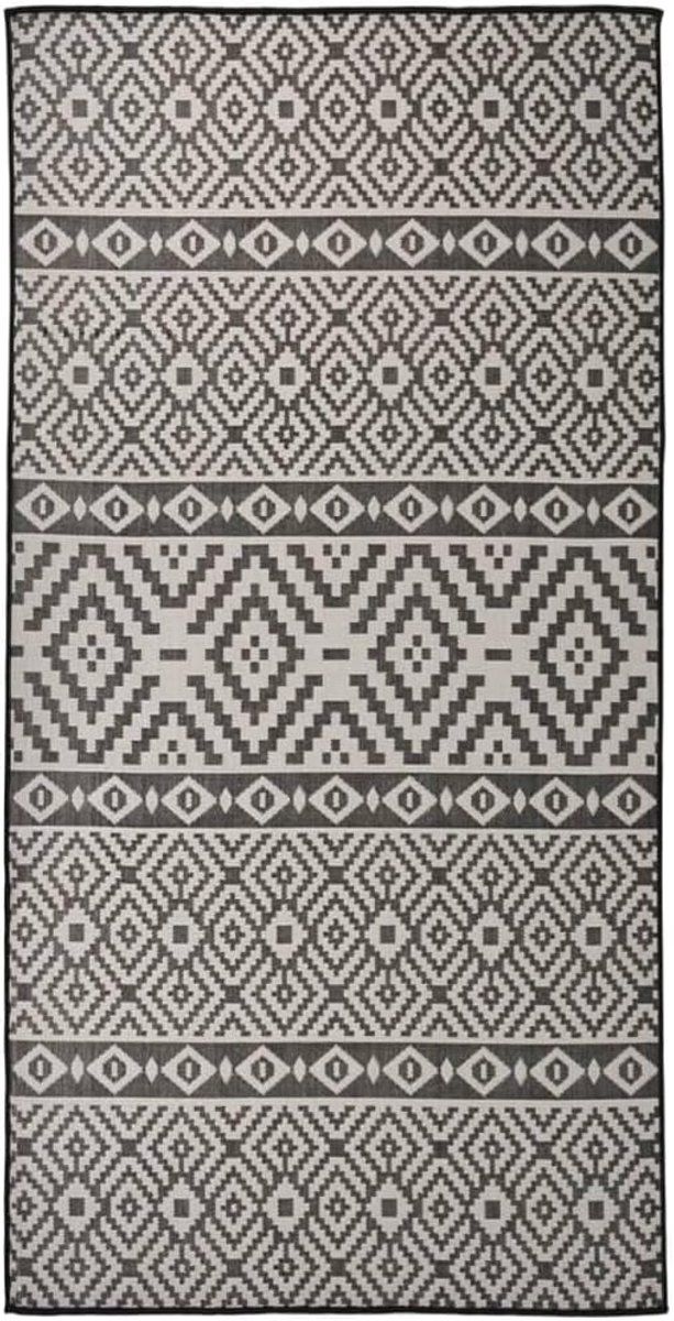 buitenkleed met patroon plat geweven 100×200 cm zwart
