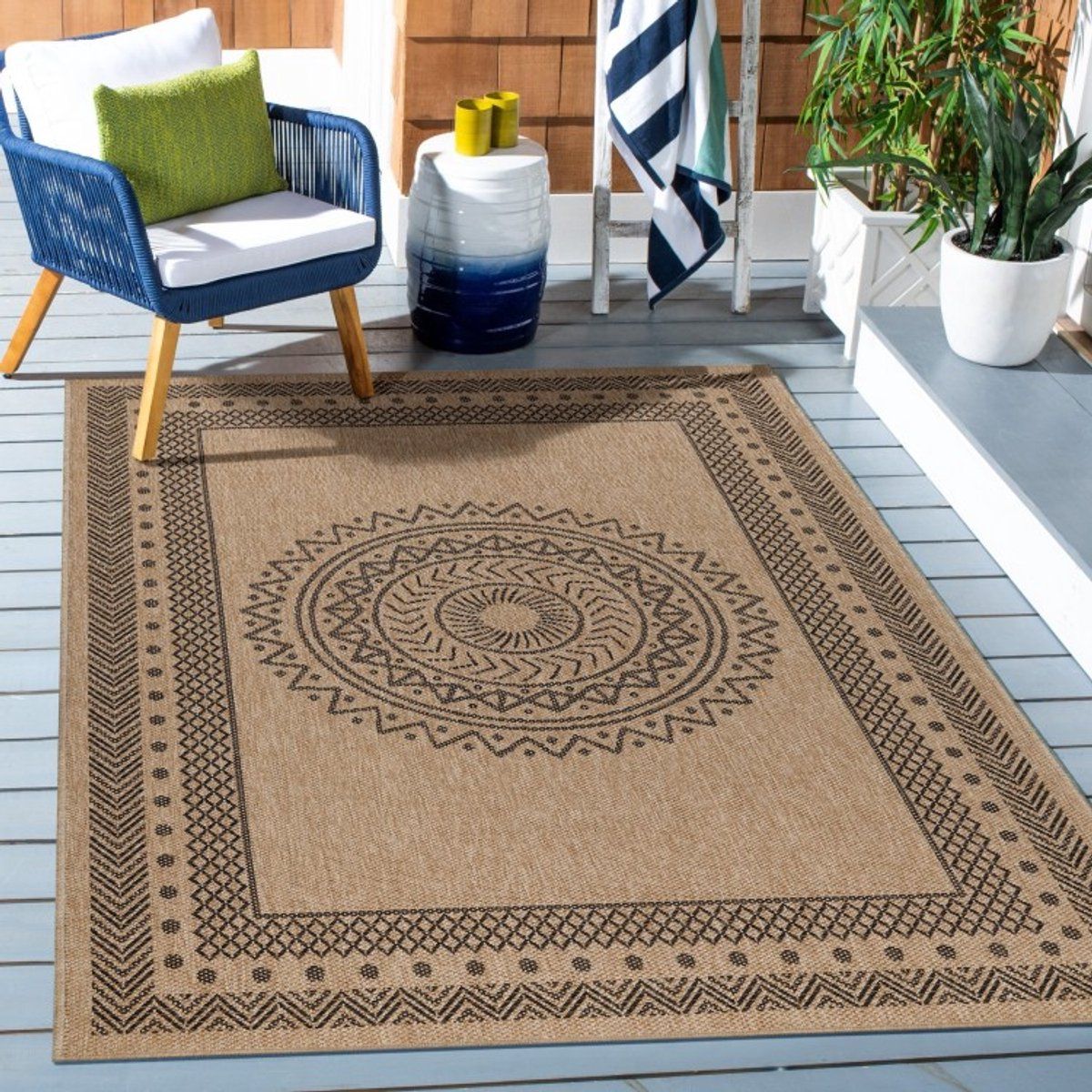 buitenkleed, vintage design, zwart, polypropyleen, voor balkon en keuken 200×290