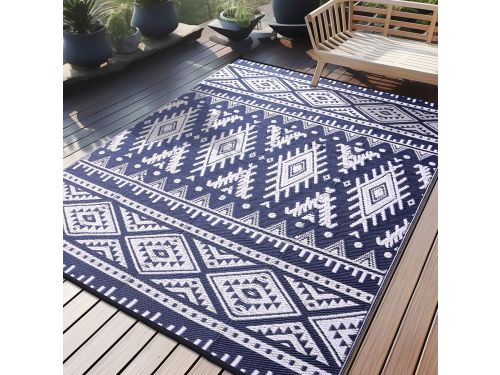 Buitenkleed - Weerbestendig - Marineblauw & Wit - 180x270 cm