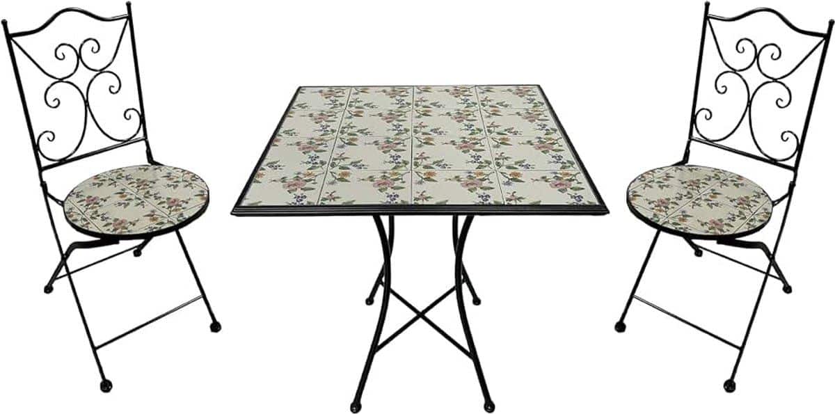 camilla 3 delige mozaïek bistroset bloemen roze | bistro set met