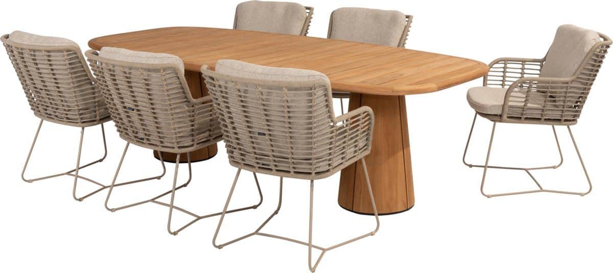 capri fabrice dining tuinset 7 delig 240x110xh75 cm teak latte