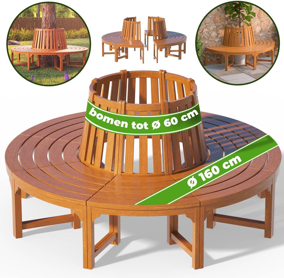 casaria boombank 360° fsc® gecertificeerd eucalyptushout bruin
